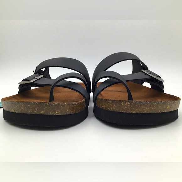 Mountain Sole Women's Easy Slip-on Two Loop Design Leather Sandals - Black - Picture 2 of 8